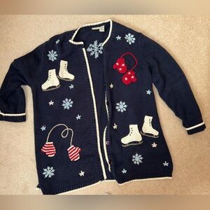Cherokee Navy Cardigan with Winter Motifs
